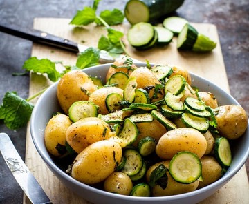 Buttery Potatoes with Minted Courgettes